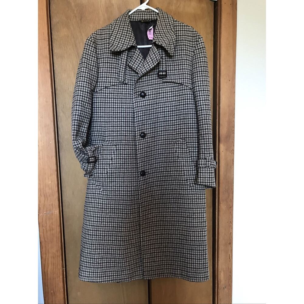 70s Jason Gibbs New York Brown Tan Grey WOOL Tailored Mens Trench Coat Jacket